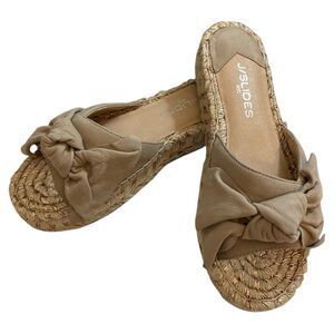 J/Slides Espadrille‎ Leather Slip-On Sandals Size 7 Neutral Boho Resortwear EUC